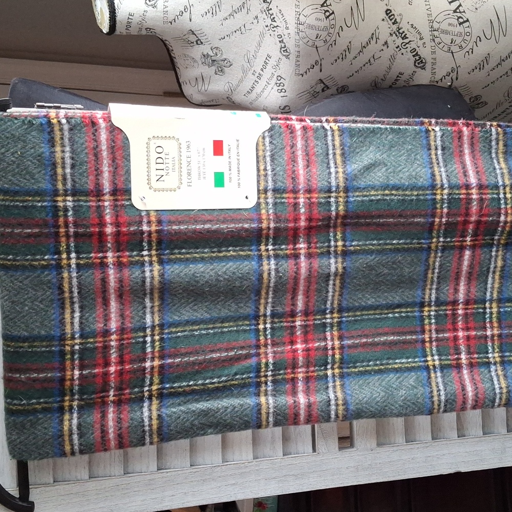 NWT"S  Italian throw plaid  green red yellow white blue black check